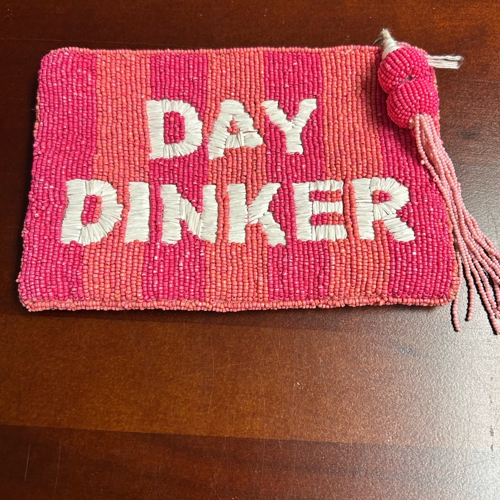 India Handmade Wandering Moon Beaded Day Dinker Travel Pouch Pink and green - Picture 2 of 4